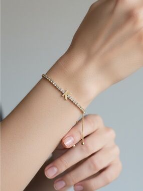 10/18 BaubleBar Gold Initial 'K' Crystal Tennis Bracelet